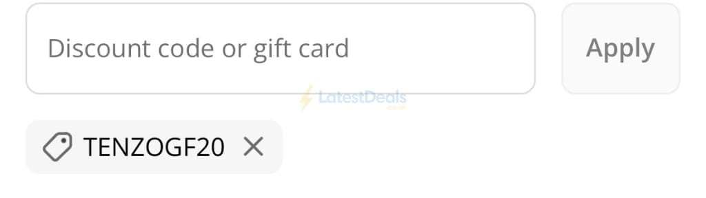 Screenshot of the Tenzo Tea discount code working