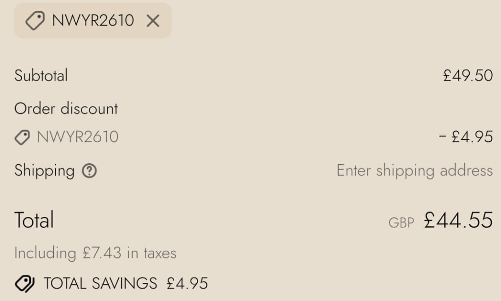 Screenshot of the Happy Homewares discount code working