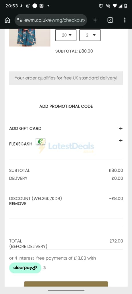 Screenshot of the The Edinburgh Woollen Mill discount code working