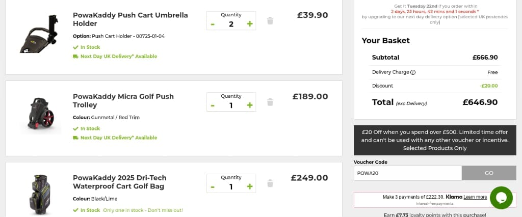 Screenshot of the The Golf Shop Online discount code working