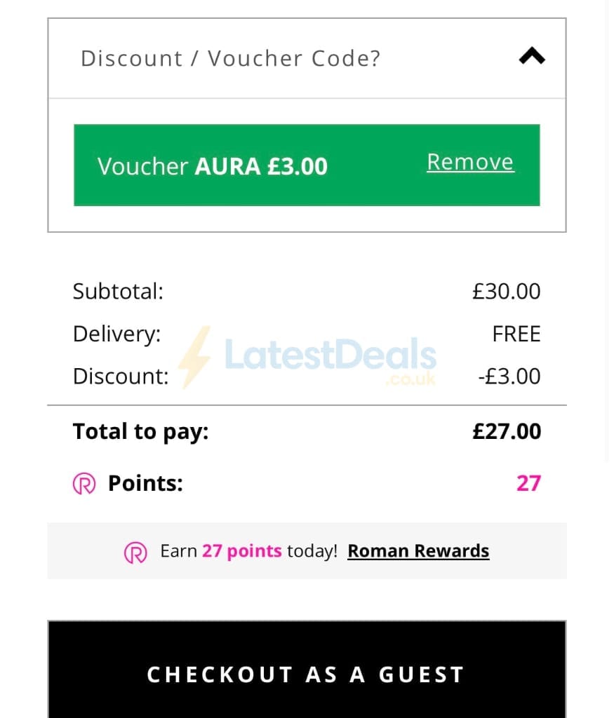 Screenshot of the Roman discount code working