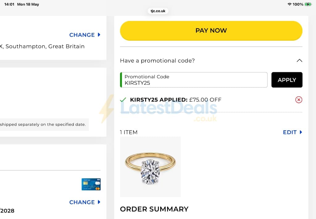 Screenshot of the TJC discount code working