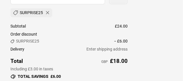 Screenshot of the Misfits discount code working
