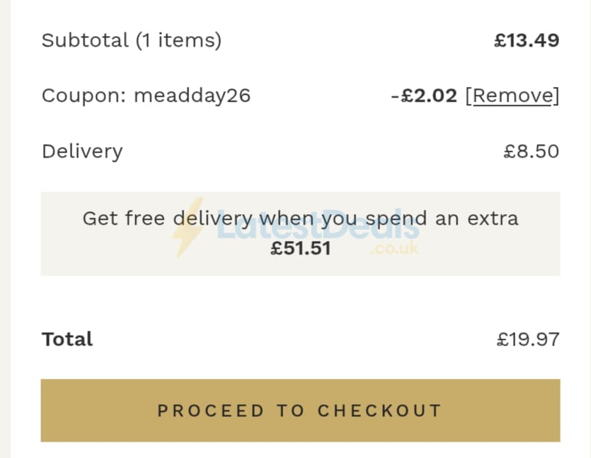 Screenshot of the Lyme Bay Winery discount code working
