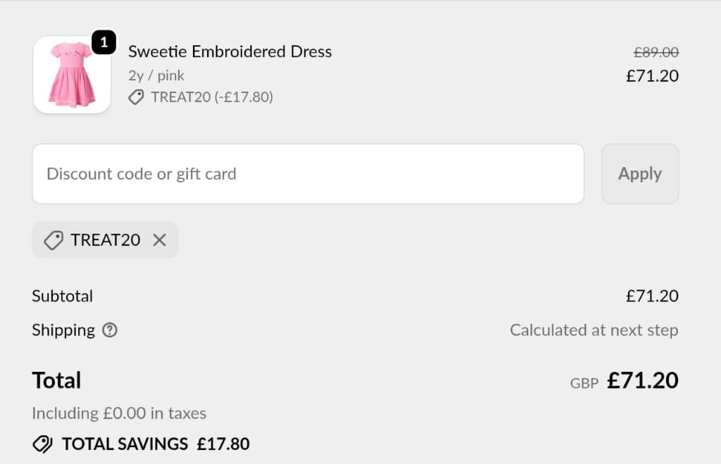 Screenshot of the Rachel Riley discount code working