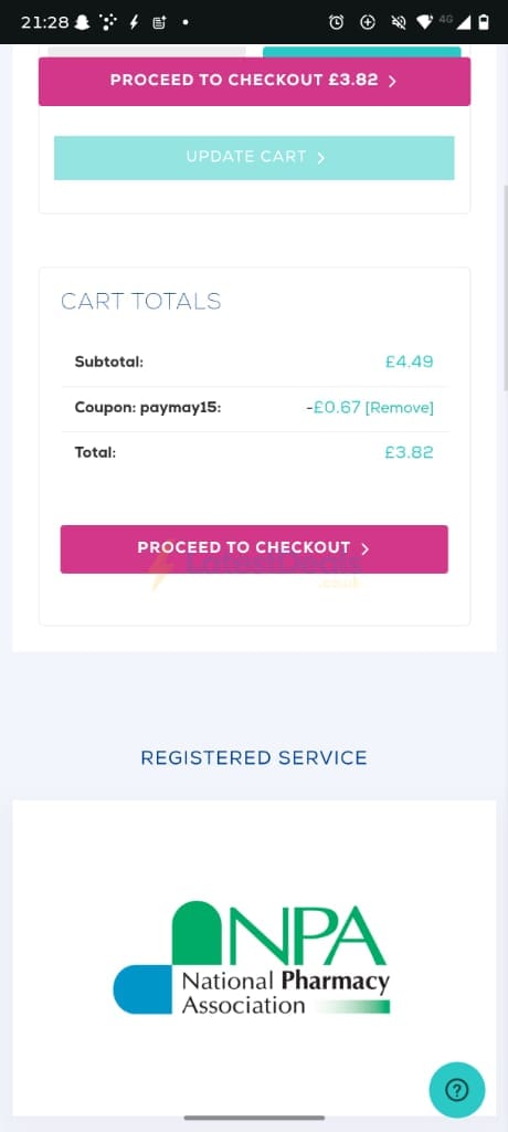 Screenshot of the Post My Meds discount code working