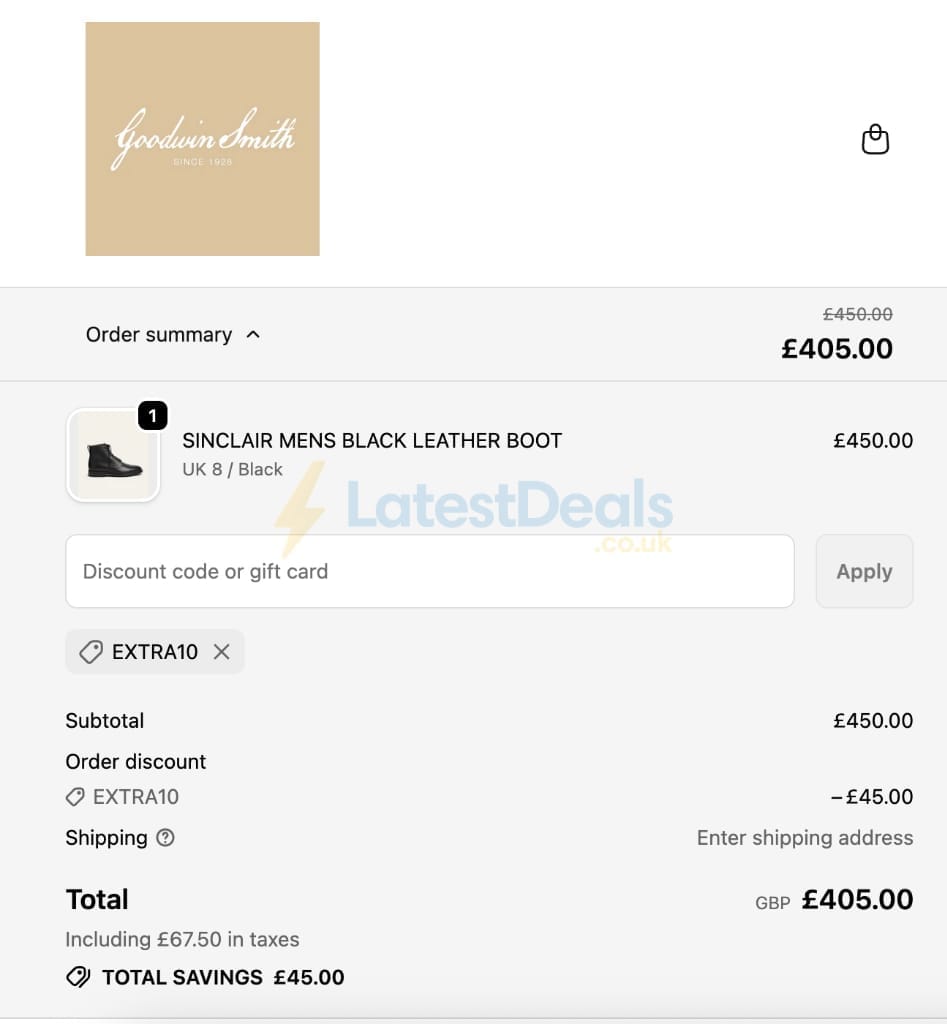 Screenshot of the Goodwin Smith discount code working
