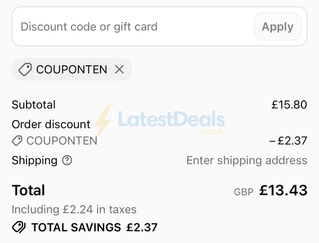 Screenshot of the British Souvenirs discount code working
