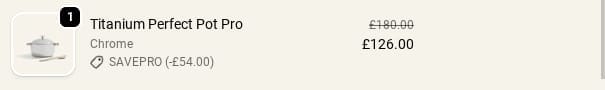 Screenshot of the Our Place discount code working