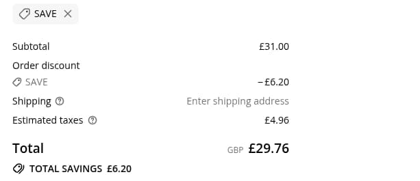 Screenshot of the Tenzo Tea discount code working