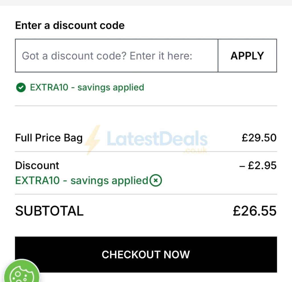 Screenshot of the Cult Beauty discount code working