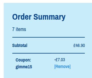 Screenshot of the Webbox discount code working