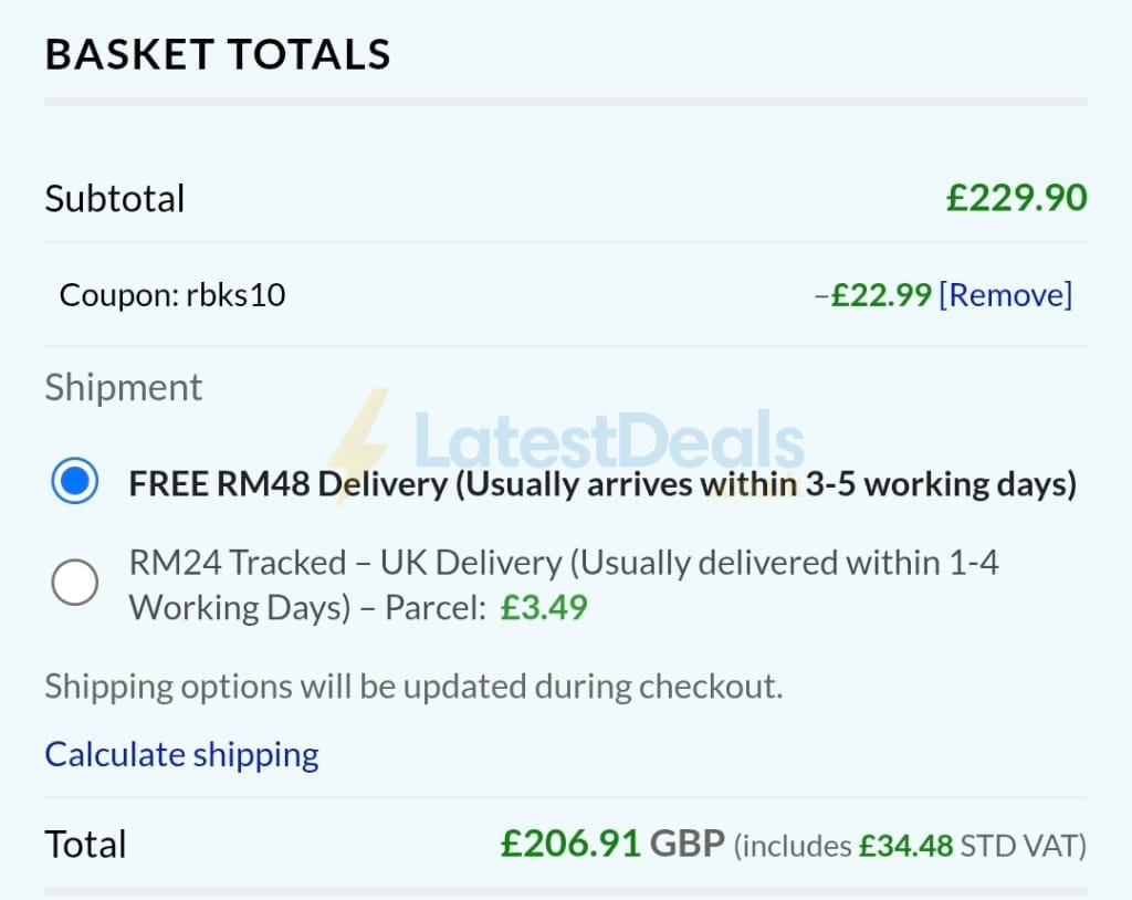 Screenshot of the The Minifigure Store discount code working