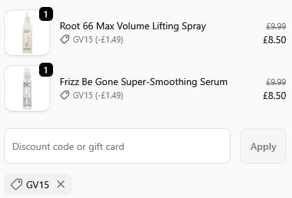 Screenshot of the MYPURE discount code working