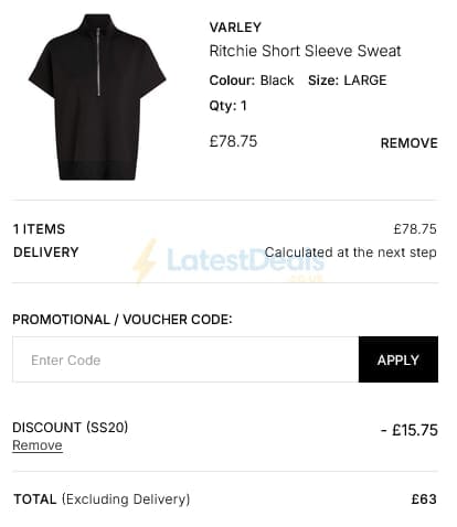 Screenshot of the Jules B discount code working