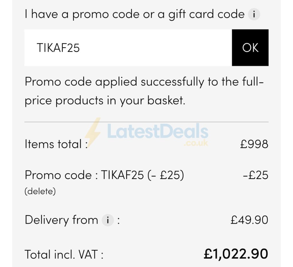 Screenshot of the Tikamoon discount code working