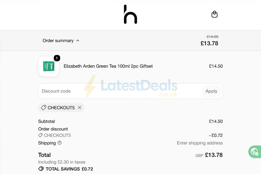 Screenshot of the Home Cosmetics discount code working