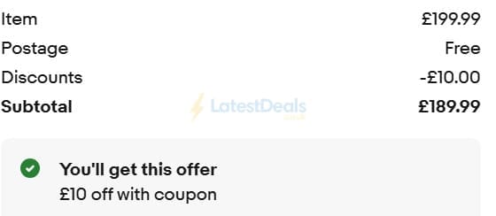 Screenshot of the ebay discount code working