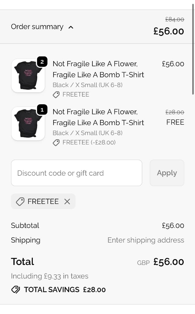 Screenshot of the The Spark Company discount code working