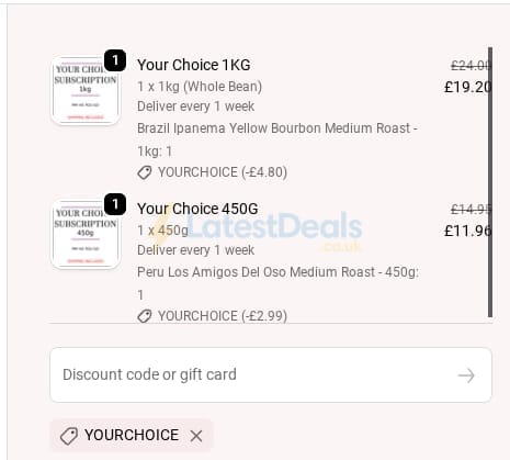Screenshot of the Pebble & Pine discount code working