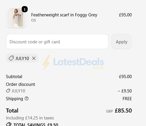 Screenshot of the Loop Cashmere discount code working