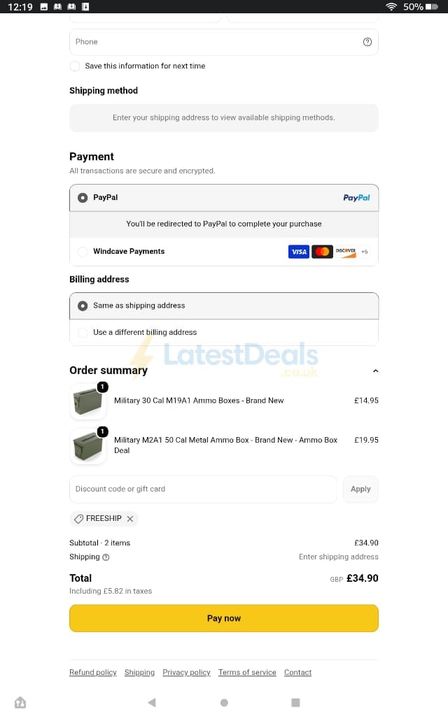Screenshot of the Preppers Shop discount code working
