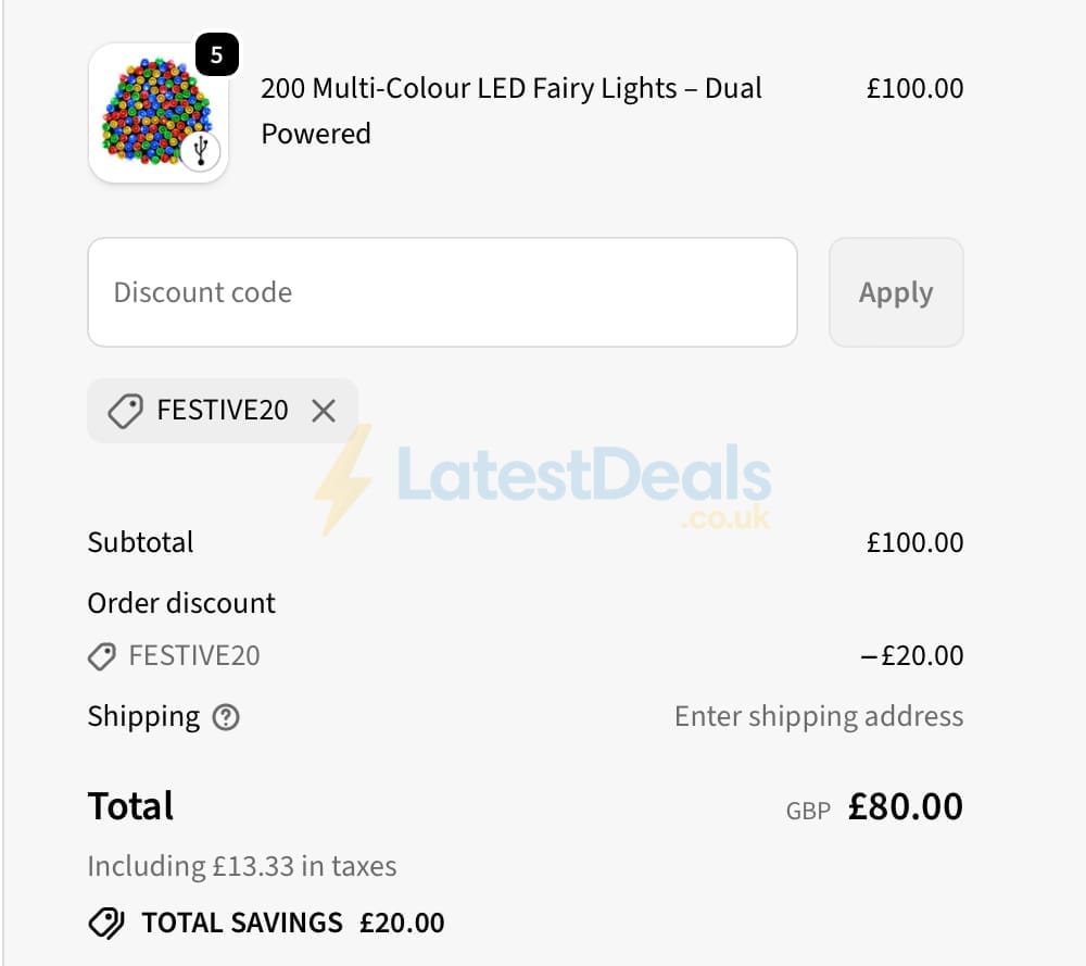 Screenshot of the SPV Lights discount code working