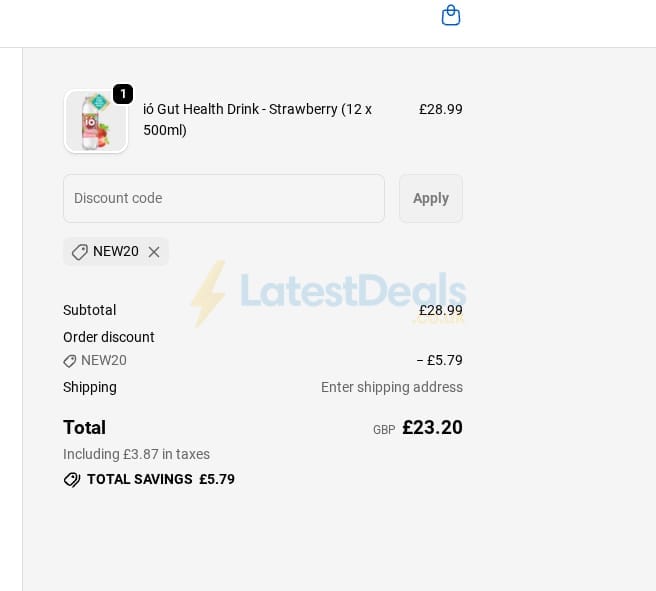 Screenshot of the ió Gut Health Drink discount code working