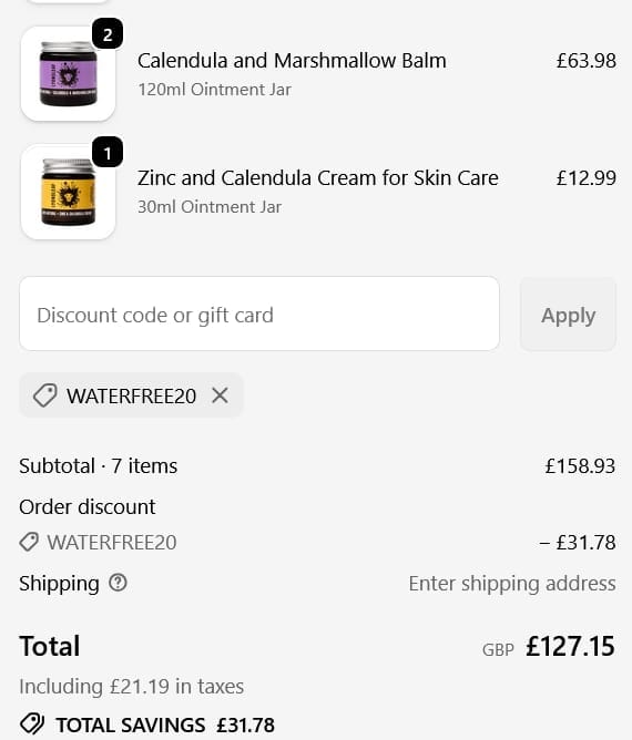 Screenshot of the Lyonsleaf discount code working
