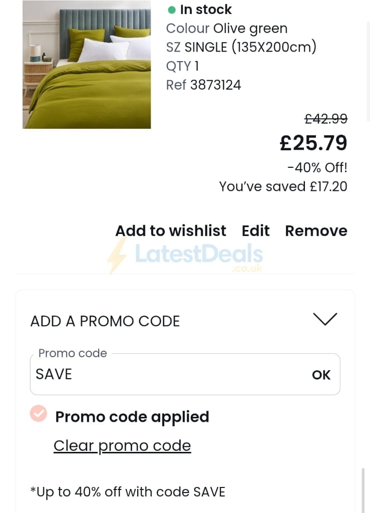 Screenshot of the La Redoute discount code working