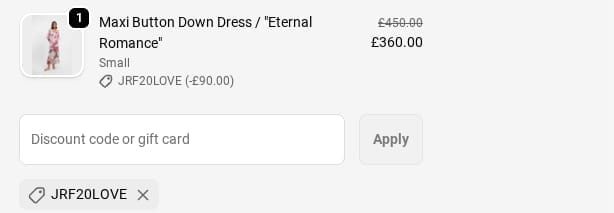 Screenshot of the Jessica Russell Flint discount code working
