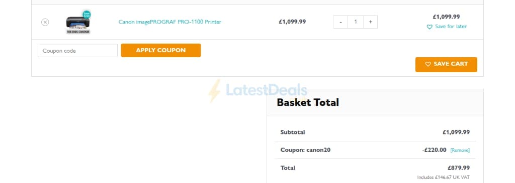 Screenshot of the Online Paper discount code working