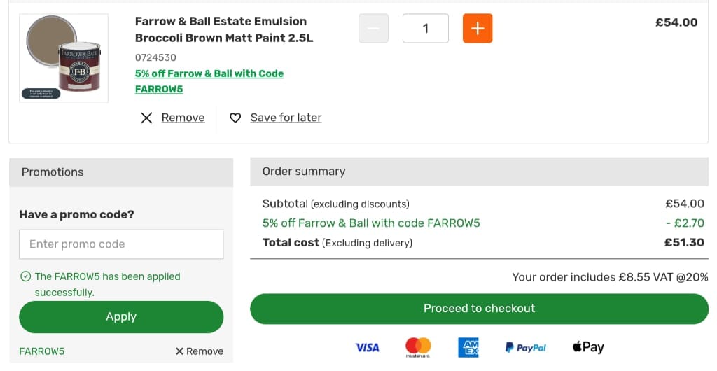 Screenshot of the Homebase discount code working