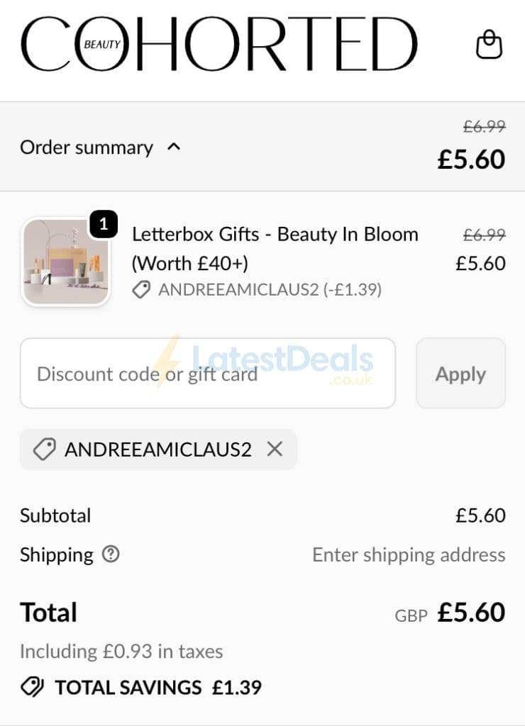 Screenshot of the Cohorted discount code working