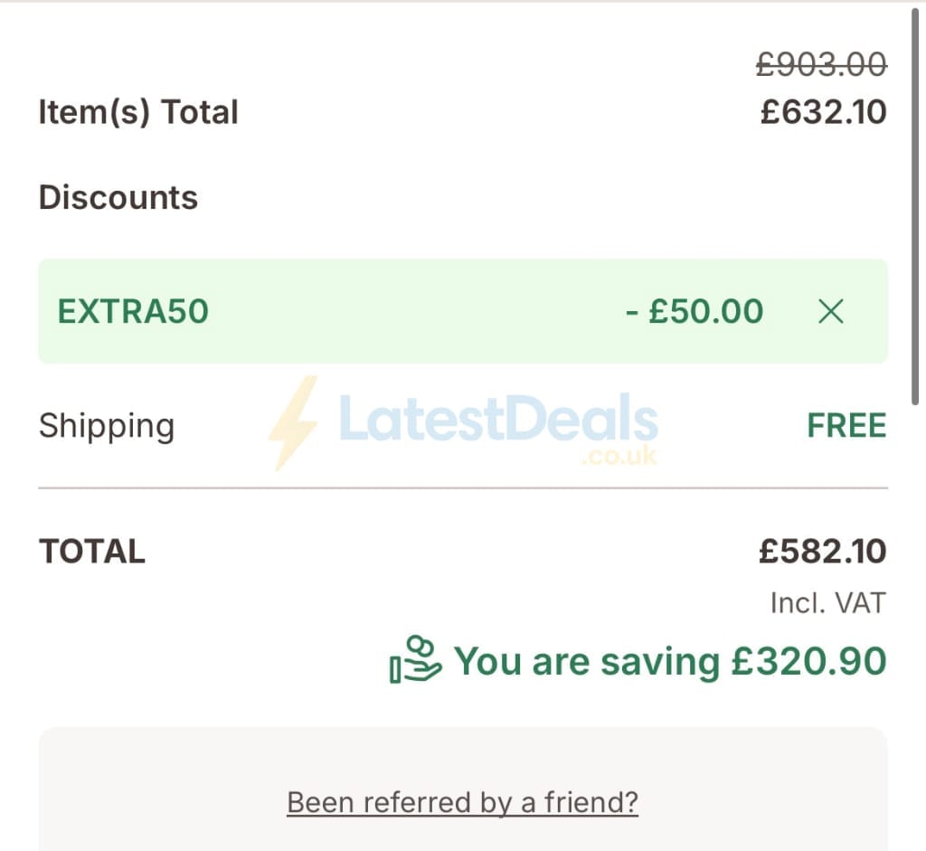 Screenshot of the Emma discount code working