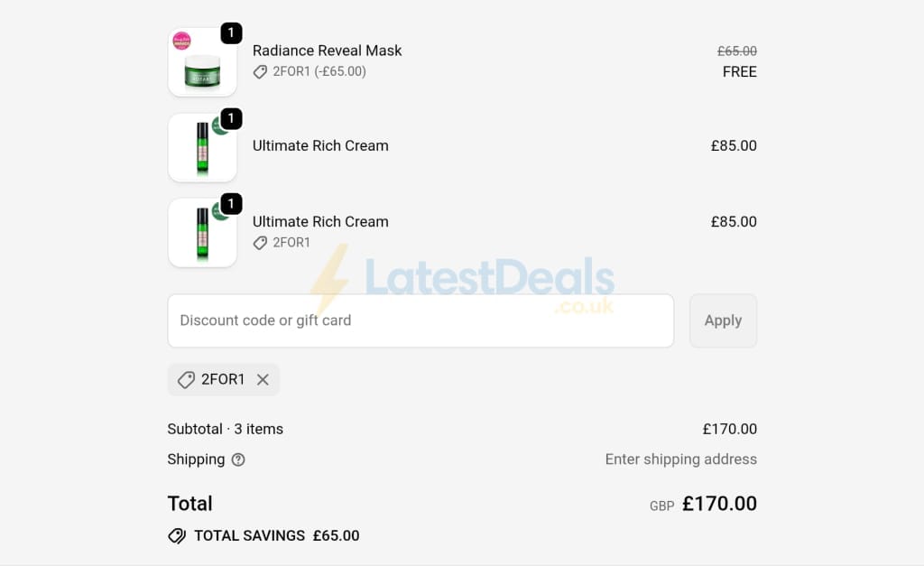 Screenshot of the Votary discount code working