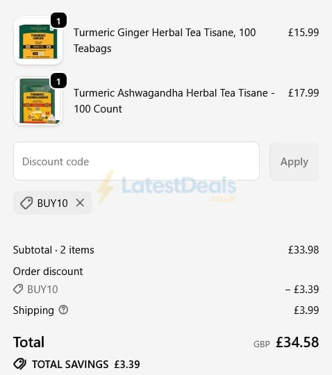 Screenshot of the Vahdam Teas discount code working