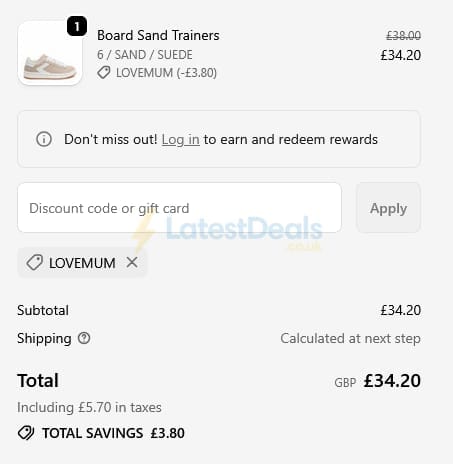 Screenshot of the Rocket Dog discount code working