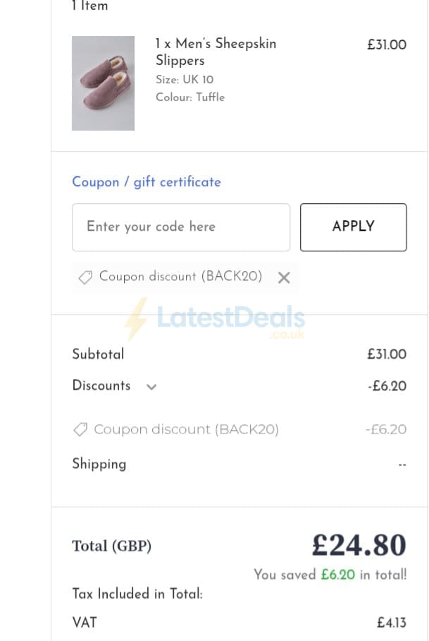 Screenshot of the James Alexander Clothing discount code working