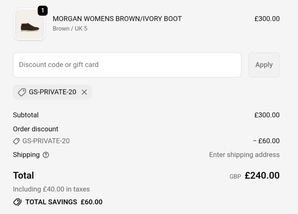 Screenshot of the Goodwin Smith discount code working