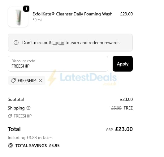 Screenshot of the Kate Somerville discount code working