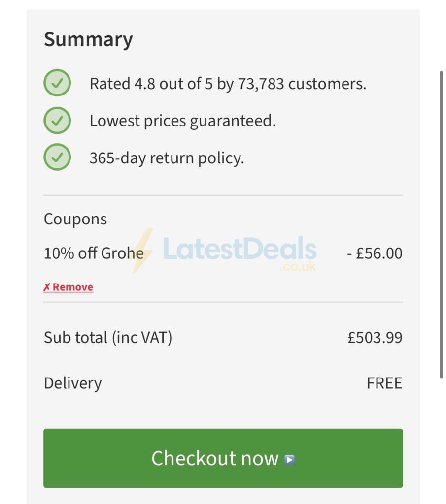 Screenshot of the Plumbworld discount code working