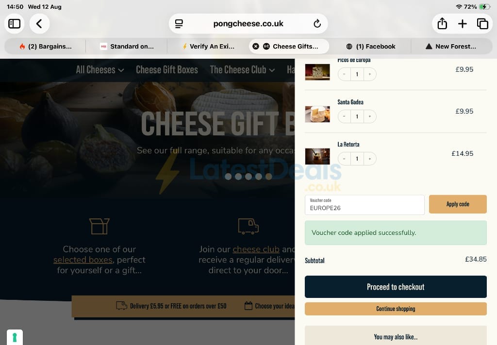 Screenshot of the Pong Cheese discount code working