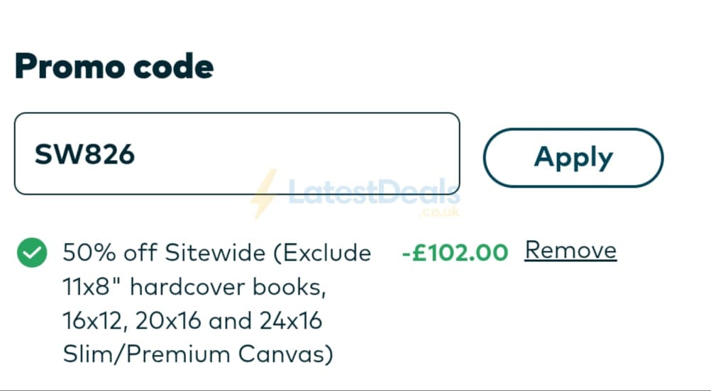Screenshot of the Snapfish discount code working