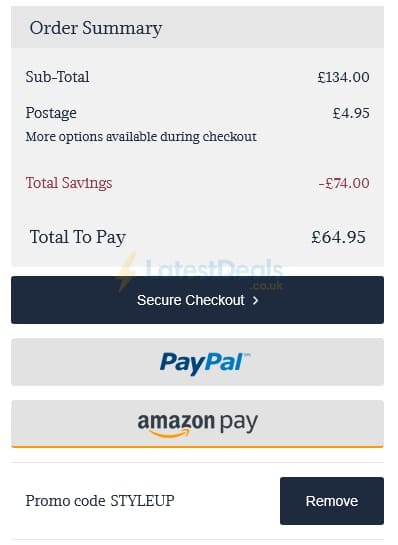 Screenshot of the Hawes & Curtis discount code working