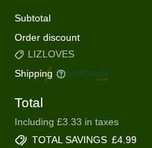 Screenshot of the Microbz discount code working