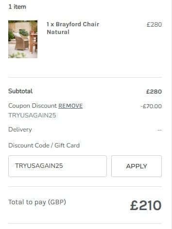 Screenshot of the Garden Trading discount code working