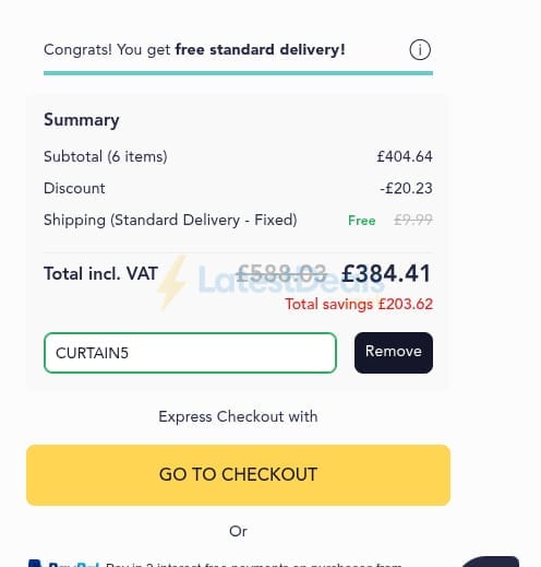 Screenshot of the Swift Direct Blinds discount code working