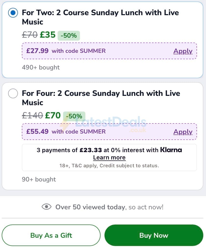 Screenshot of the Groupon discount code working