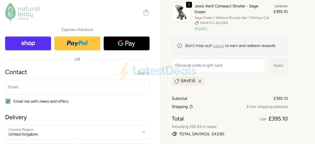 Screenshot of the Natural Baby Shower discount code working